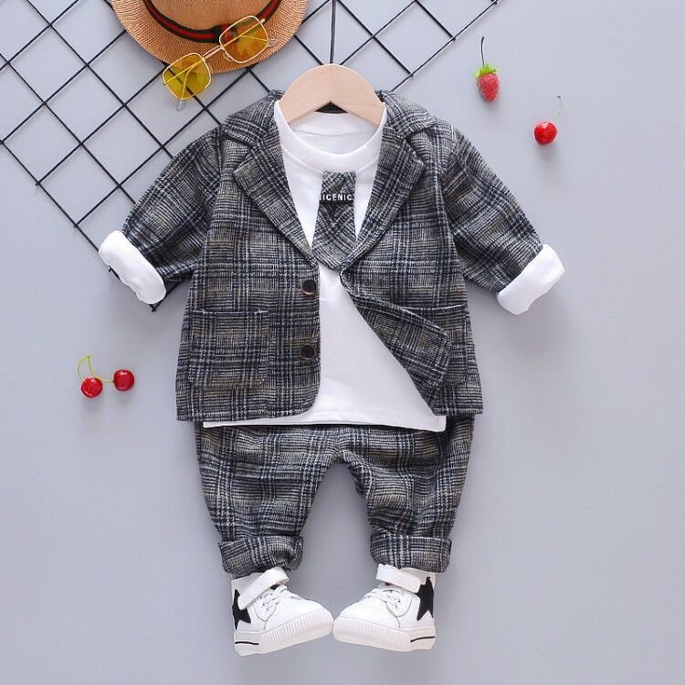 Three-Piece Childrens Autumn Korean Plaid Small Suit