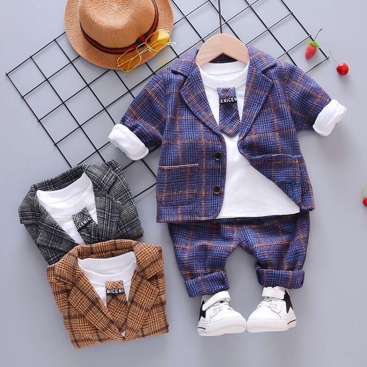 Three-Piece Childrens Autumn Korean Plaid Small Suit