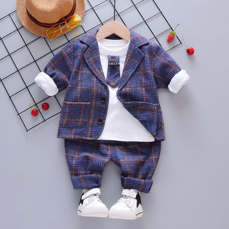 Three-Piece Childrens Autumn Korean Plaid Small Suit