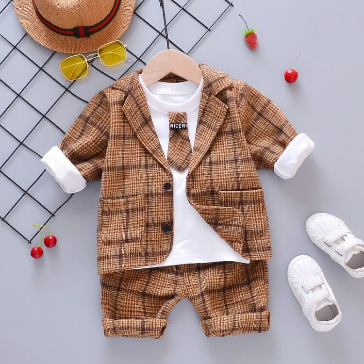 Three-Piece Childrens Autumn Korean Plaid Small Suit