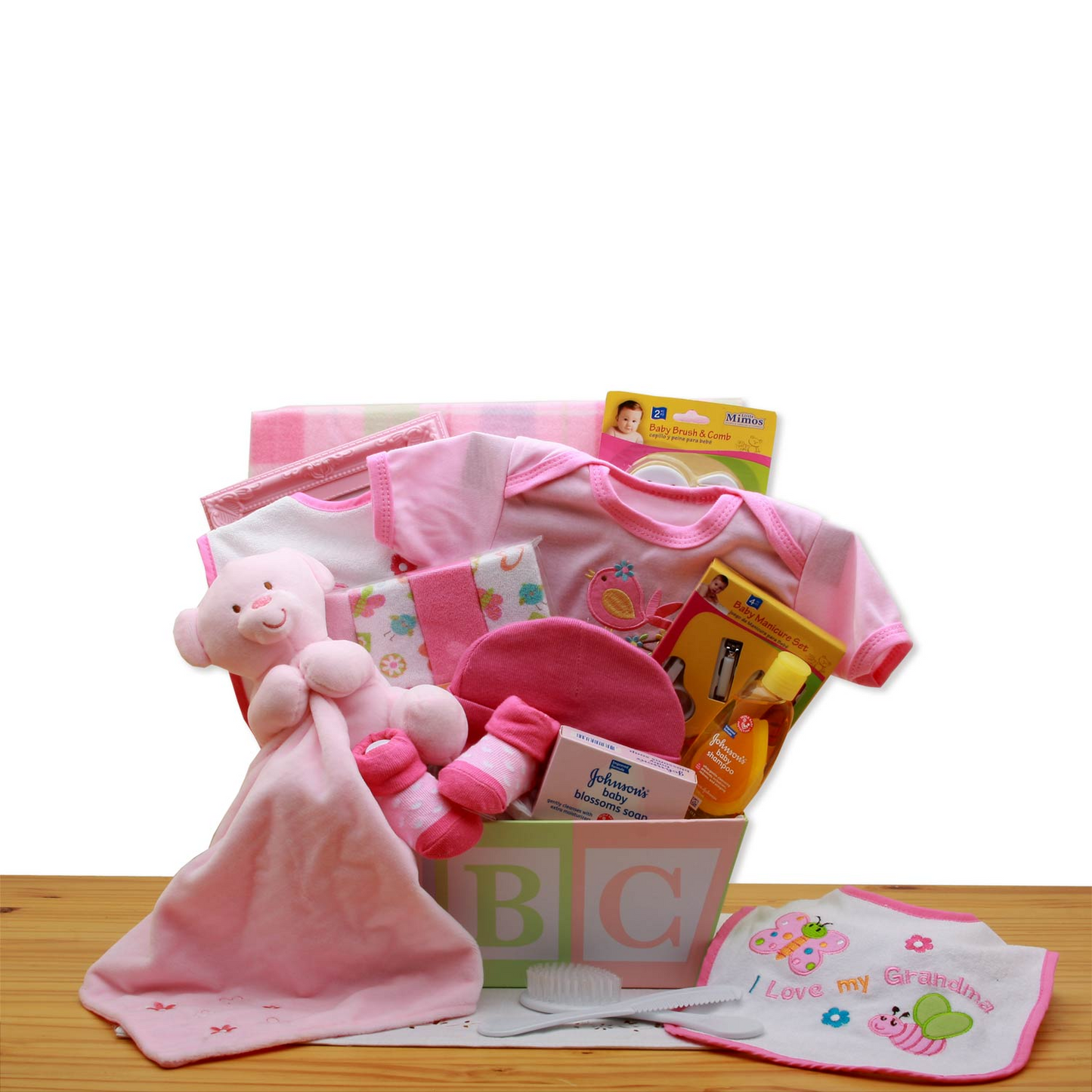 Easy as ABC New Baby Gift Basket - Pink - baby bath set - baby girl gifts - new baby gift basket - baby gift baskets - baby shower gifts