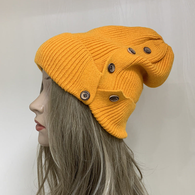 Autumn And Winter Students Keep Warm And Personalized Button Knitted Hats