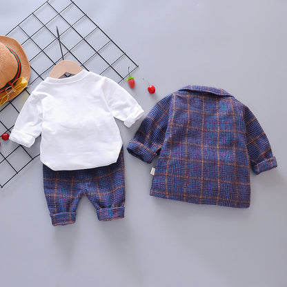 Three-Piece Childrens  Autumn Korean Plaid Small Suit