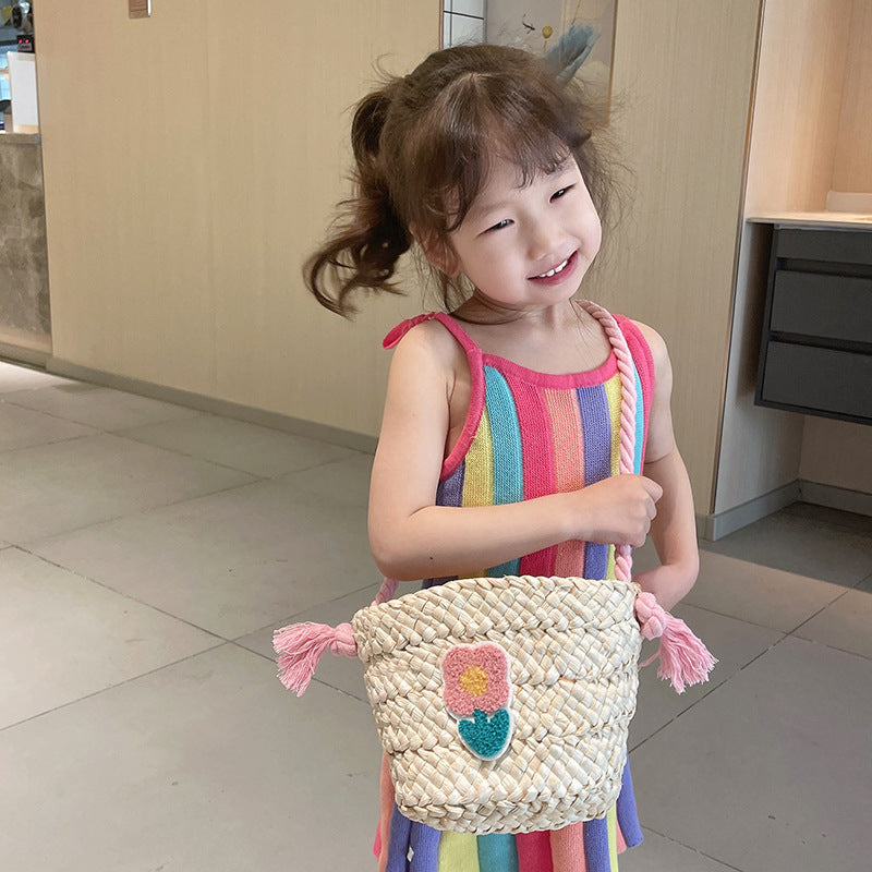 Children's Straw Handmade Knitted Messenger Bag