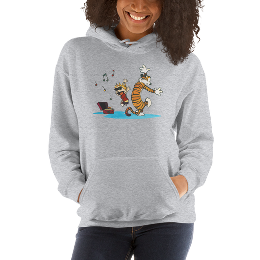 Calvin and Hobbes Dancing with Record Player Unisex Hoodie