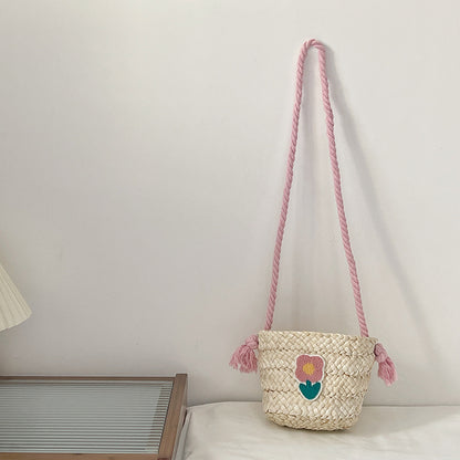 Children's Straw Handmade Knitted Messenger Bag