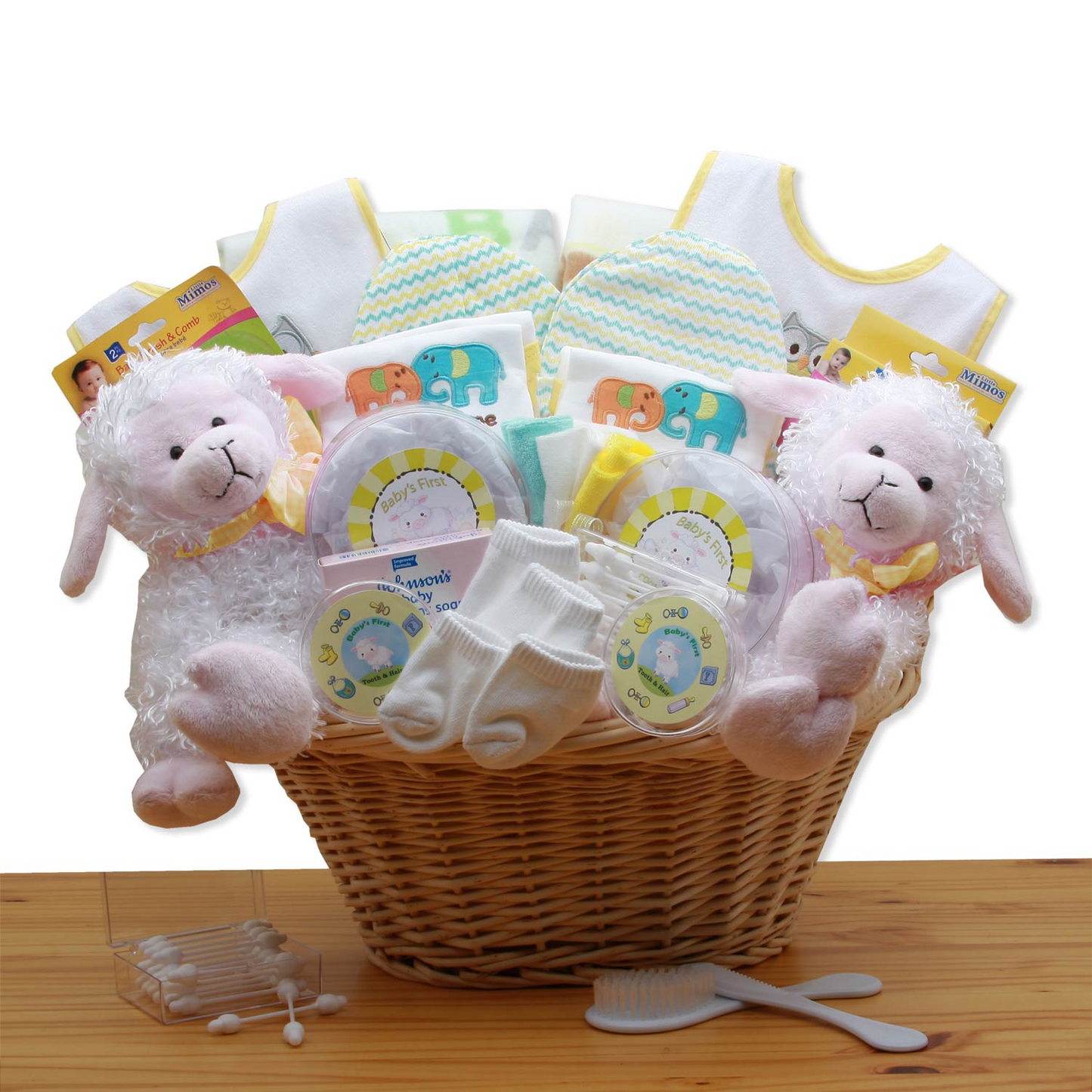 Double Delight Twins New Baby Gift Basket - Yellow - baby bath set -  new baby gift basket - baby gift baskets - baby shower gifts