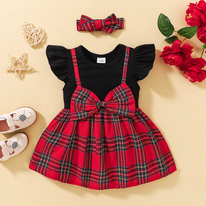 Plaid Bow Detail Round Neck Dress